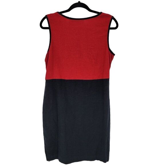 Vintage 90s Linen Sleeveless Shift Dress 10 Red Black Floral Embroidered - Picture 11 of 15